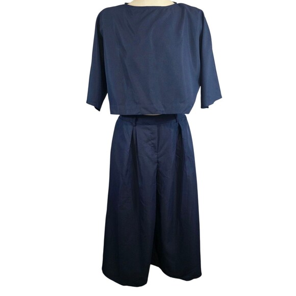 Zanzea Top And Pants Set Size Womans Large Navy Blue Ultra Wide Leg Stretch NWT - Picture 2 of 12